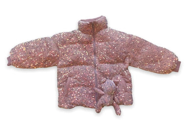 Lola + The Boys Pink sequin puffer coat with bunny purse