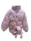 Lola + The Boys Pink sequin puffer coat with bunny purse