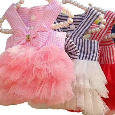 Lola + The Boys Pink stripe bow dog dress