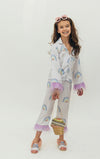 Lola + The Boys Rainbow Feather Trims Silky Pajamas