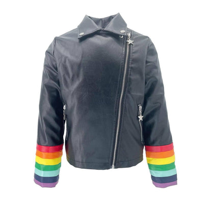 Lola + The Boys Rainbow Heart Stripe Moto Jacket