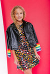 Lola + The Boys Rainbow Heart Stripe Moto Jacket