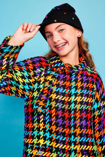 Lola + The Boys Rainbow Houndstooth Coat