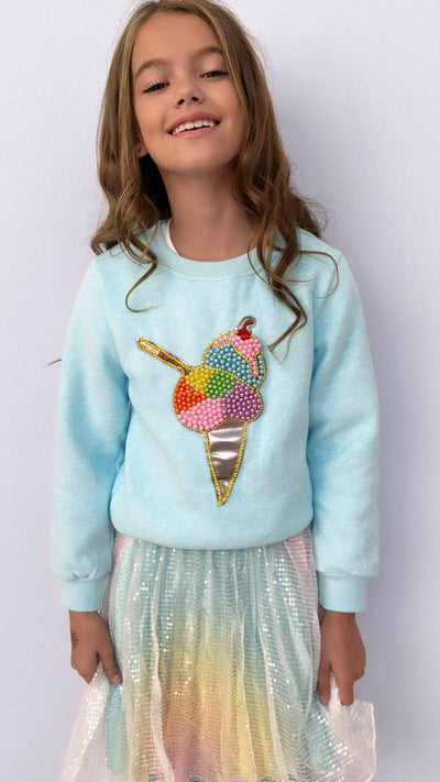 Lola + The Boys Rainbow Pearls Ice Cream Sweatshirt