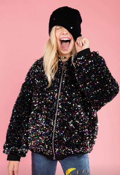 Lola + The Boys Rainbow Sequin Hooded Puffer