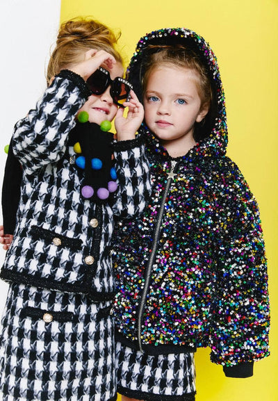 Lola + The Boys Rainbow Sequin Hooded Puffer