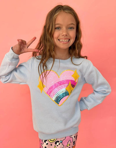 Lola + The Boys Rainbow Sparkle Heart Sweatshirt