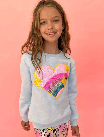 Lola + The Boys Rainbow Sparkle Heart Sweatshirt