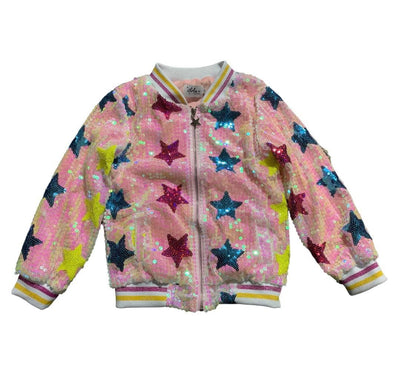 Lola + The Boys Rainbow Stars Sequin Bomber