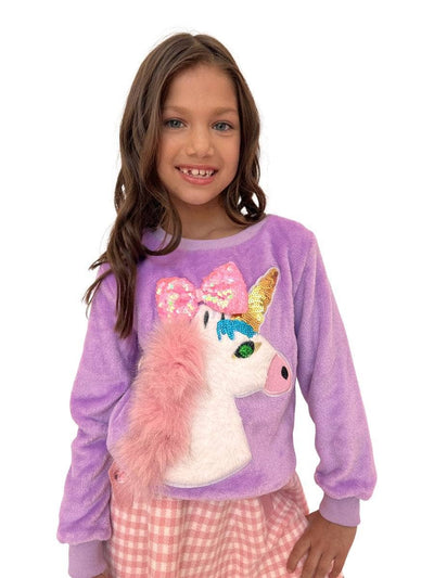 Lola + The Boys Sequin Bow Velour Unicorn Sweatshirt