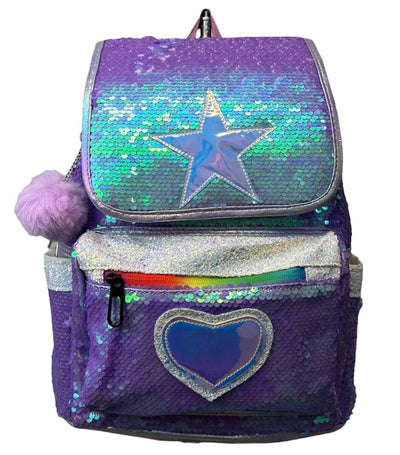 Lola + The Boys Purple SEQUIN STAR HEART BACKPACK