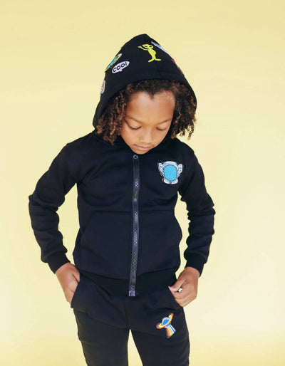 Lola + The Boys Set Boys Black Space Patch Jogger Set