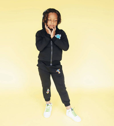 Lola + The Boys Set Boys Black Space Patch Jogger Set