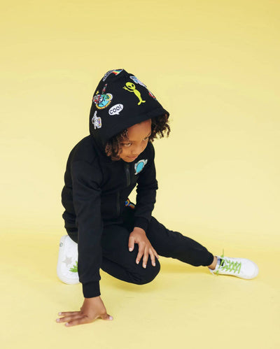 Lola + The Boys Set Boys Black Space Patch Jogger Set