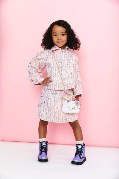 Lola + The Boys Set Pink Coco Sequin Tweed Suit