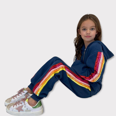 Lola + The Boys Set Rainbow Sequin Navy Joggers Hoodie Set