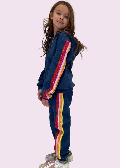 Lola + The Boys Set Rainbow Sequin Navy Joggers Hoodie Set