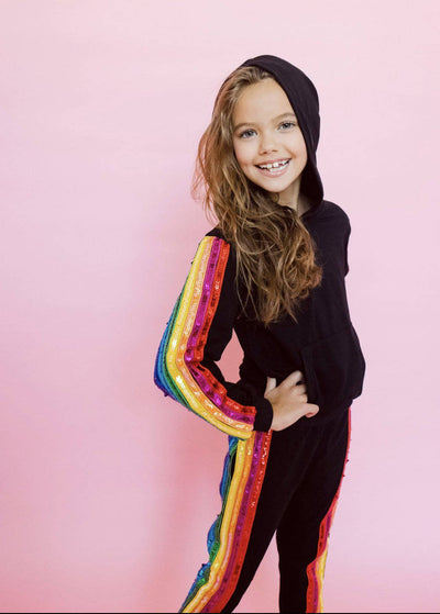 Lola + The Boys Set Sequin Rainbow Hoodie Track Set