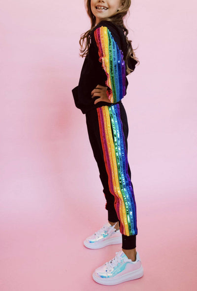 Lola + The Boys Set Sequin Rainbow Hoodie Track Set