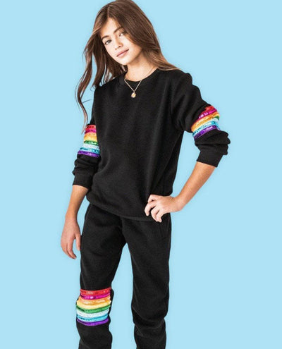 Lola & The Boys Set Women's Black Rainbow Sequin Set