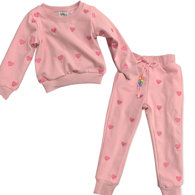 Lola + The Boys Set Women's Full Hearts Jogger Set