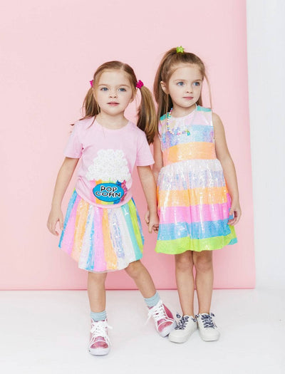 Lola + The Boys Sherbet Striped Sequin Party Dress