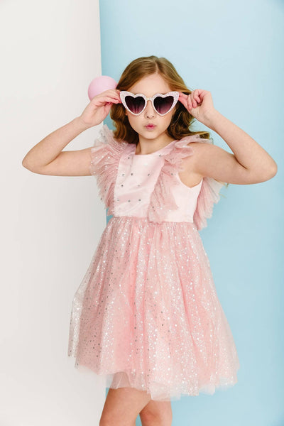 Lola + The Boys Silver Lame Stars Tulle Dress