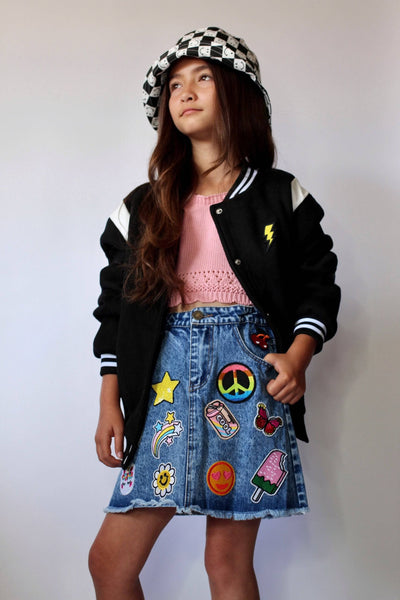 Lola + The Boys Skirts All about the patch denim skirt