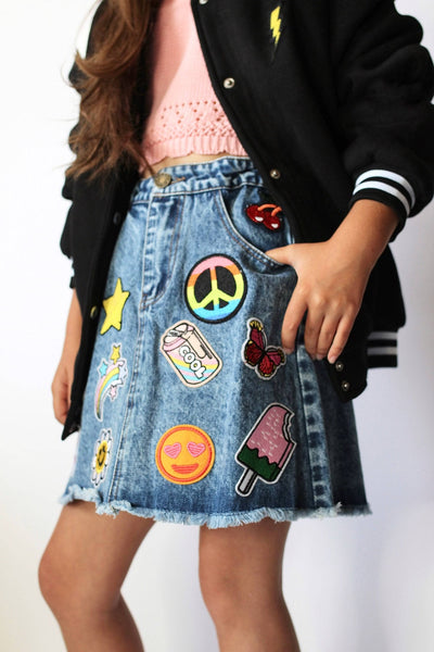 Lola + The Boys Skirts All about the patch denim skirt