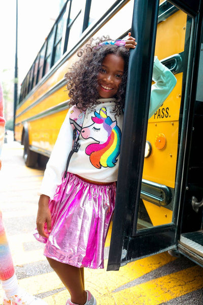 Lola + The Boys Skirts Magenta Rainbow Foil Skirt