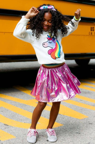 Lola + The Boys Skirts Magenta Rainbow Foil Skirt