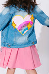 Lola + The Boys Sparkle Rainbow Heart Denim Jacket