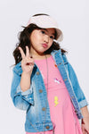 Lola + The Boys Sparkle Rainbow Heart Denim Jacket