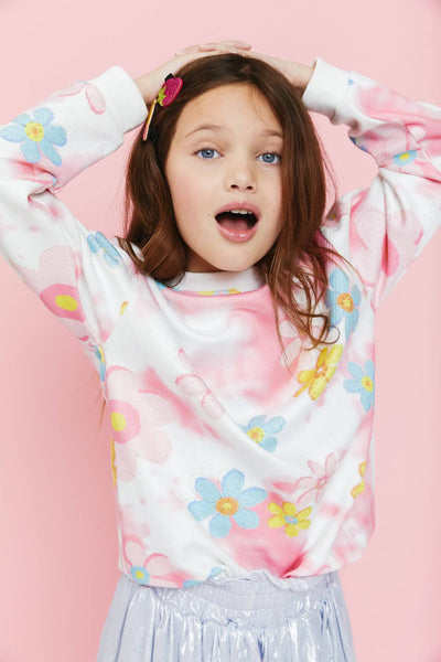 Lola + The Boys Splatter Daisy Gem Sweatshirt