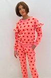 Lola + The Boys Strawberry Ruffle Joggers Set