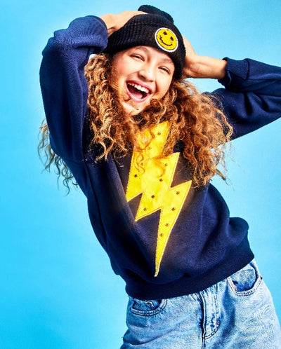 Lola + The Boys Sweaters & Sweatshirts Navy Bolt Crewneck