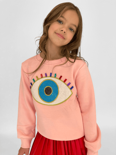 Lola + The Boys Sweaters & Sweatshirts Pink / Small Womens Rainbow Evil Eye Sweatshirt