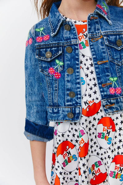 Lola + The Boys Sweet Cherry Patch Denim Jacket