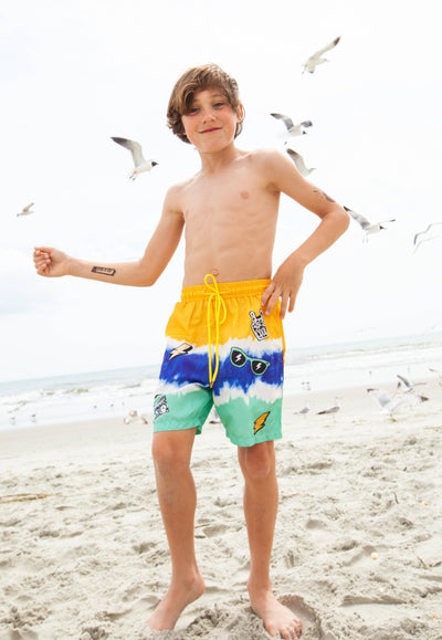 Lola + The Boys Swimwear Cool Patch Tie Dye Swim Shorts