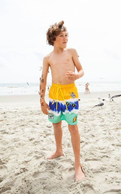 Lola + The Boys Swimwear Cool Patch Tie Dye Swim Shorts