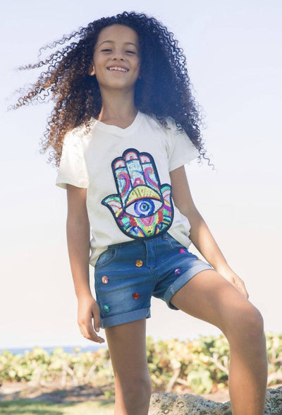 Lola + The Boys Tees Sequin Hamsa T-Shirt