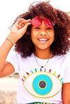 Lola + The Boys Tees White Rainbow Evil Eye Tee