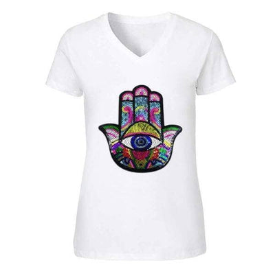 Lola + The Boys Tees Adult Small Women's Sequin Hamsa T-Shirt