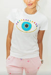 Lola + The Boys Tees Women's White Rainbow Evil Eye Tee