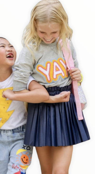 Lola + The Boys Tees YAY Pastel Patch Grey Long Sleeve Tee