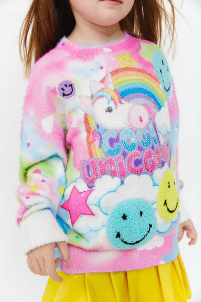 Lola + The Boys Tie Dye Patch Unicorn Sweater