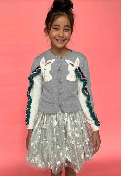 Lola + The Boys Unicorn Ruffle Cardigan