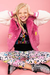 Lola + The Boys Varsity Patch Faux Fur Bomber (Pre Order Ships 9/16)