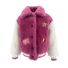 Lola + The Boys Varsity Patch Faux Fur Bomber (Pre Order Ships 9/16)