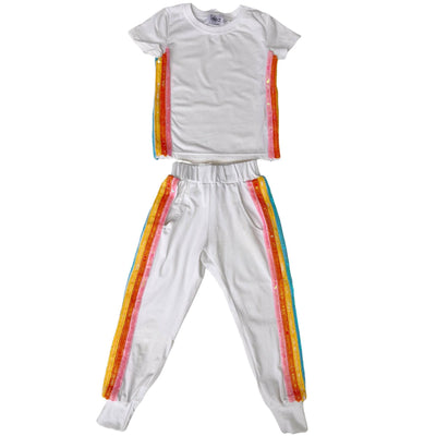 Lola + The Boys White sequin rainbow jogger set